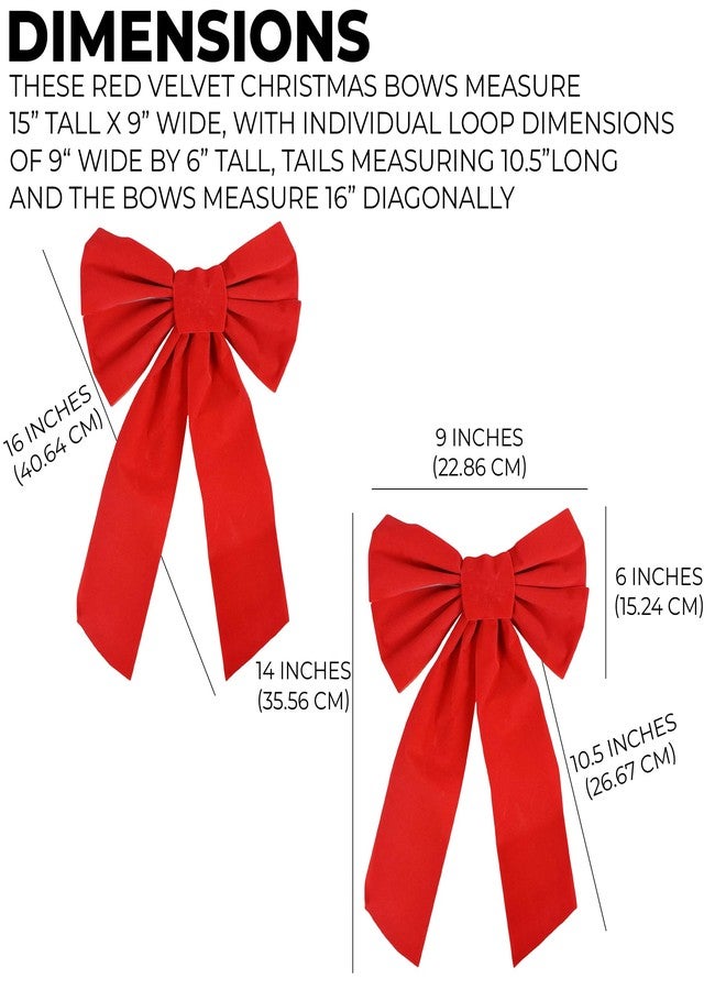 Good Old Values Red Velvet Christmas Bow 9-inch X 16-inch, 10 Pack of Holiday Bows - Image 2